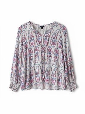 Talbots Petite Blue Pink Paisley Pullover Blouse Size Large